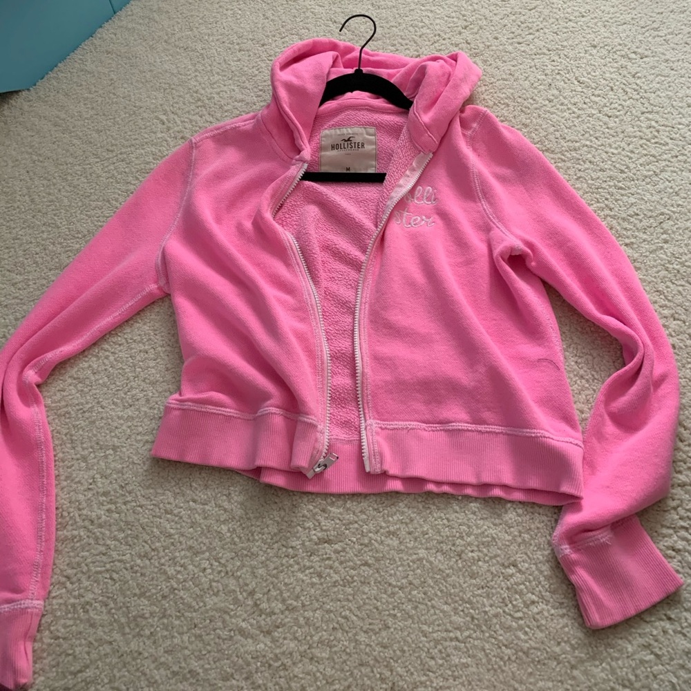 Neon pink Hollister cropped zip up